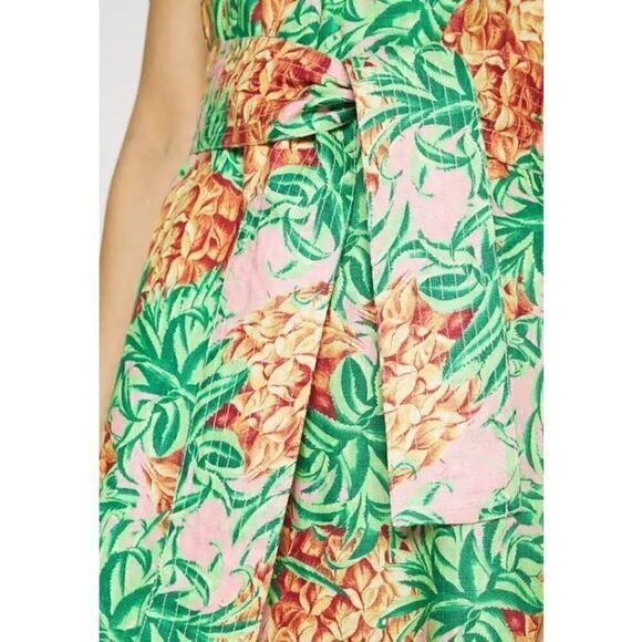 FARM RIO Pineapple Garden Linen Dress Size XS belted Hawaiian tropical - Picture 5 of 9